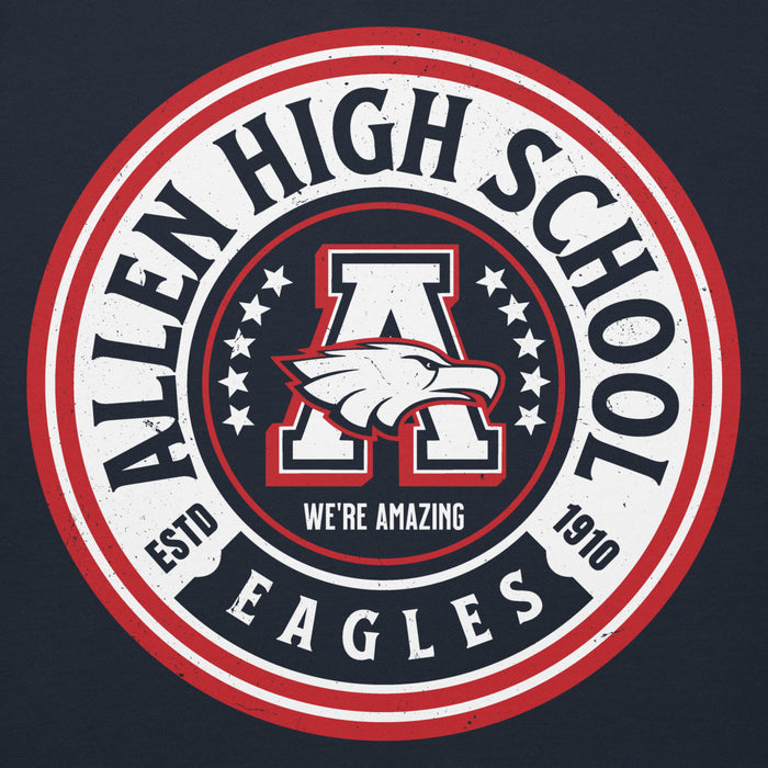 Close-up view of Allen High School Eagles Premium Navy Blue Unisex Hoodie 208