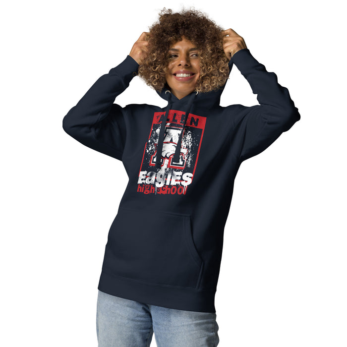 Woman wearing Allen High School Eagles Premium Navy Blue Unisex Hoodie 210