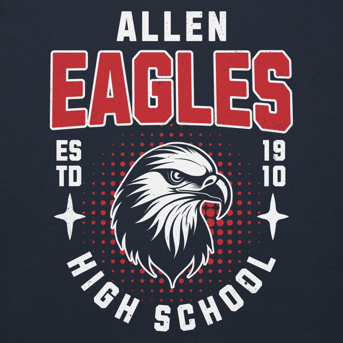 Close-up view of Allen High School Eagles Premium Navy Blue Unisex Hoodie 201