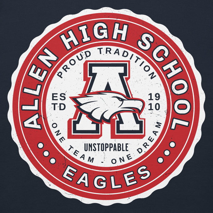 Close-up view of Allen High School Eagles Premium Navy Blue Unisex Hoodie 209