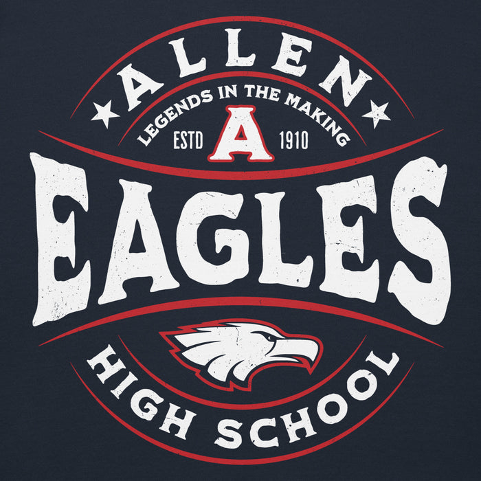 Close-up view of Allen High School Eagles Premium Navy Blue Unisex Hoodie 219