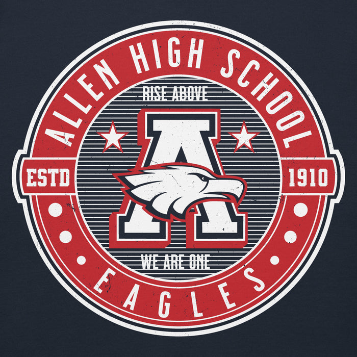 Close-up view of Allen High School Eagles Premium Navy Blue Unisex Hoodie 207