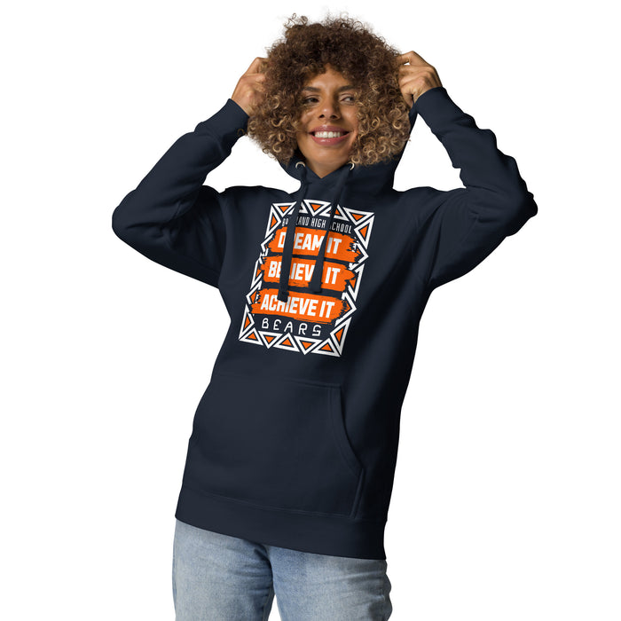 Woman wearing Bridgeland High School Bears Premium Navy Hoodie 229