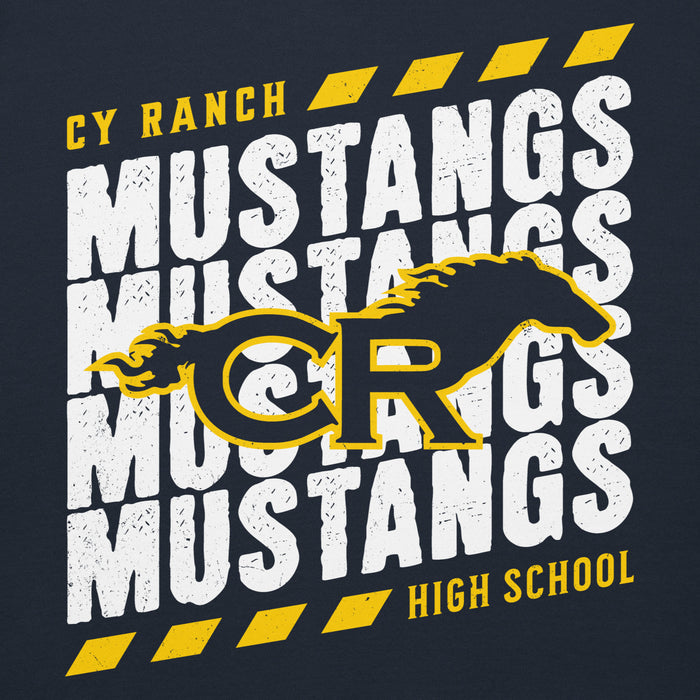 Close-up view of Cypress Ranch High School Mustangs Navy Premium Unisex Hoodie 223
