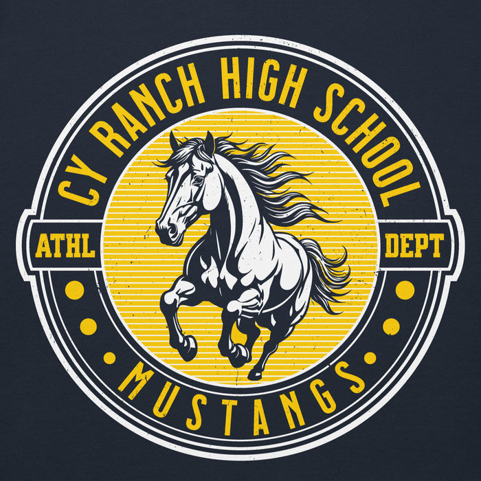 Close-up view of Cypress Ranch High School Mustangs Navy Premium Unisex Hoodie 224