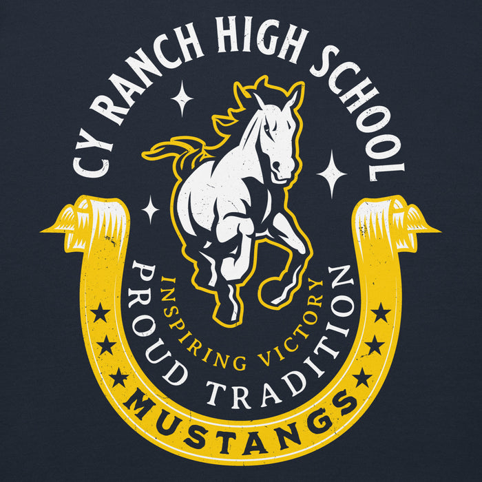 Close-up view of Cypress Ranch High School Mustangs Navy Premium Unisex Hoodie 229