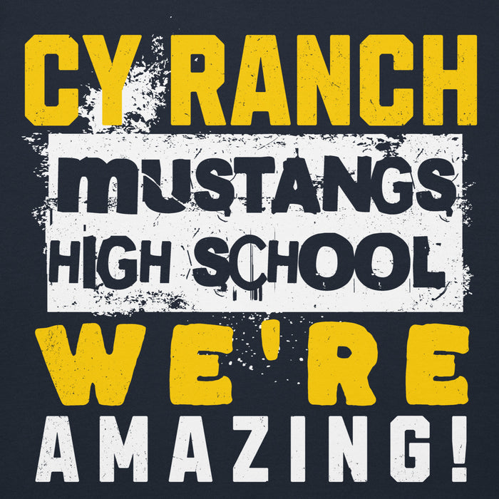 Close-up view of Cypress Ranch High School Mustangs Navy Premium Unisex Hoodie 231