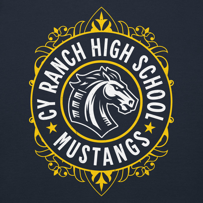 Close-up view of Cypress Ranch High School Mustangs Navy Premium Unisex Hoodie 227