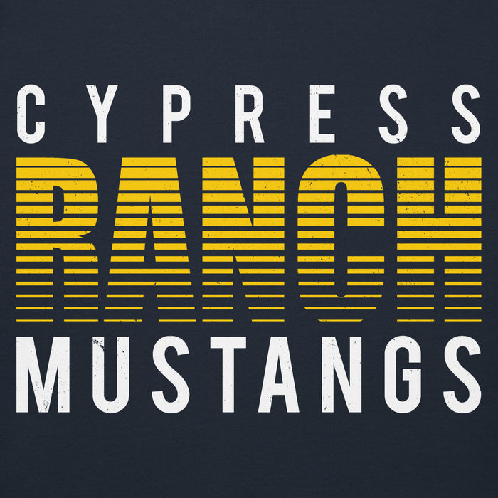Close-up view of Cypress Ranch High School Mustangs Navy Premium Unisex Hoodie 024
