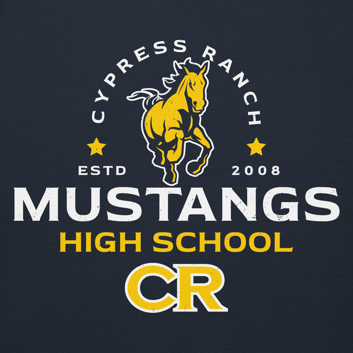 Close-up view of Cypress Ranch High School Mustangs Navy Premium Unisex Hoodie 222