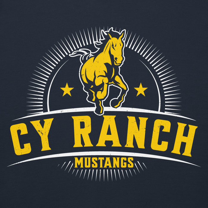 Close-up view of Cypress Ranch High School Mustangs Navy Premium Unisex Hoodie 221