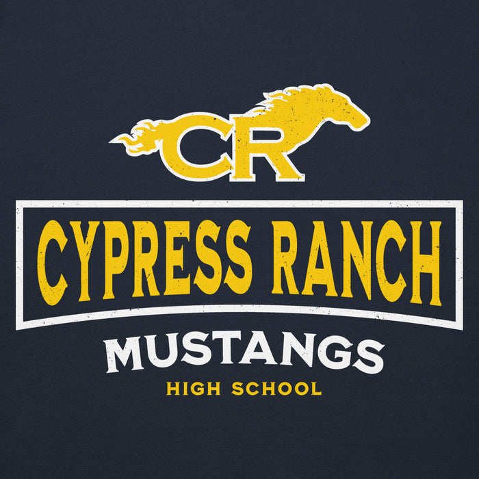 Close-up view of Cypress Ranch High School Mustangs Navy Premium Unisex Hoodie 202