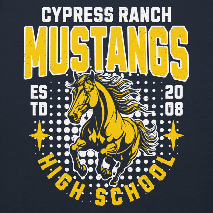 Close-up view of Cypress Ranch High School Mustangs Navy Premium Unisex Hoodie 204
