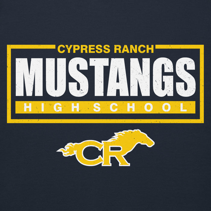 Close-up view of Cypress Ranch High School Mustangs Navy Premium Unisex Hoodie 049