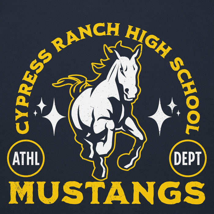 Close-up view of Cypress Ranch High School Mustangs Navy Premium Unisex Hoodie 208