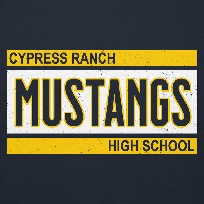 Close-up view of Cypress Ranch High School Mustangs Navy Premium Unisex Hoodie 098