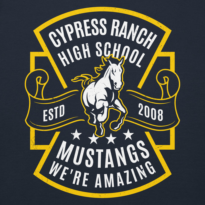 Close-up view of Cypress Ranch High School Mustangs Navy Premium Unisex Hoodie 207