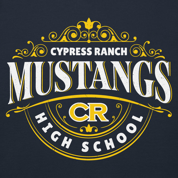 Close-up view of Cypress Ranch High School Mustangs Navy Premium Unisex Hoodie 211