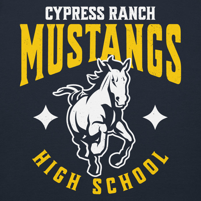 Close-up view of Cypress Ranch High School Mustangs Navy Premium Unisex Hoodie 213