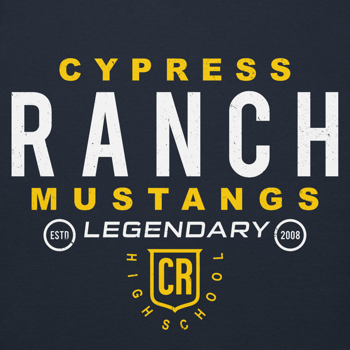 Close-up view of Cypress Ranch High School Mustangs Navy Premium Unisex Hoodie 003