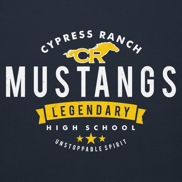 Close-up view of Cypress Ranch High School Mustangs Navy Premium Unisex Hoodie 044