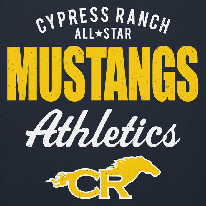 Close-up view of Cypress Ranch High School Mustangs Navy Premium Unisex Hoodie 034