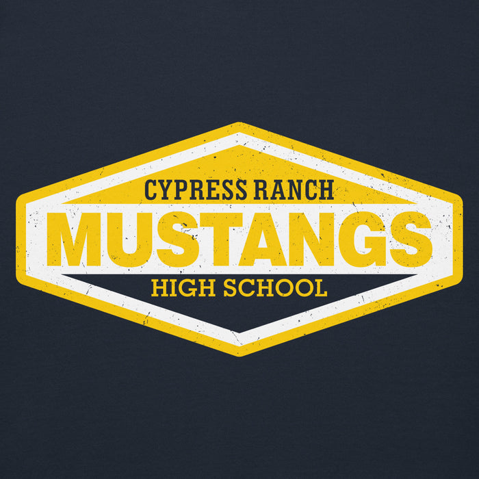 Close-up view of Cypress Ranch High School Mustangs Navy Premium Unisex Hoodie 009