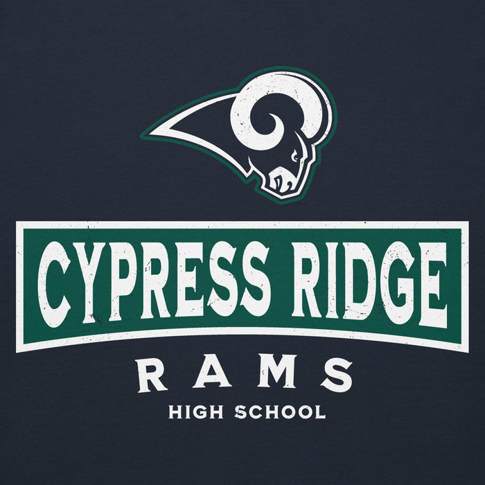 Close-up view of Cypress Ridge High School Rams Navy Premium Unisex Hoodie 202