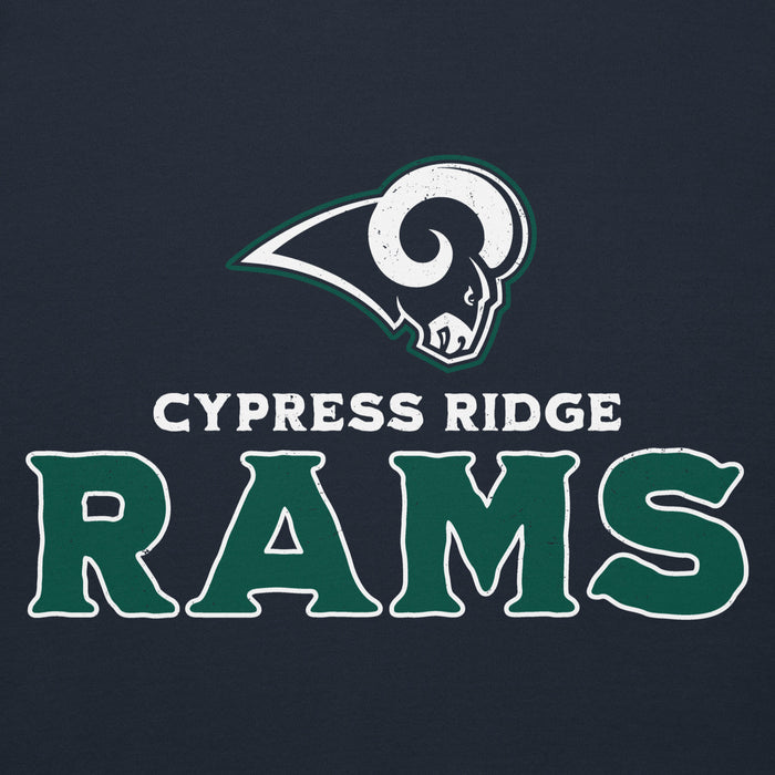 Close-up view of Cypress Ridge High School Rams Navy Premium Unisex Hoodie 233