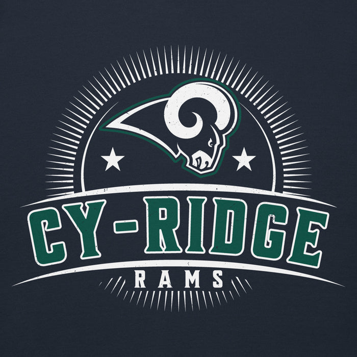 Close-up view of Cypress Ridge High School Rams Navy Premium Unisex Hoodie 221