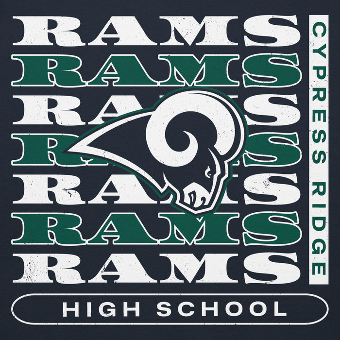 Close-up view of Cypress Ridge High School Rams Navy Premium Unisex Hoodie 235