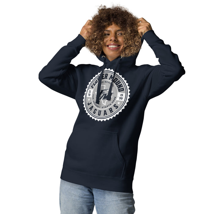 Man wearing Flower Mound High School Jaguars Navy Blue Premium Hoodie 203