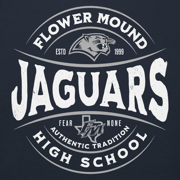 Close-up view of Flower Mound High School Jaguars Navy Blue Premium Hoodie 218