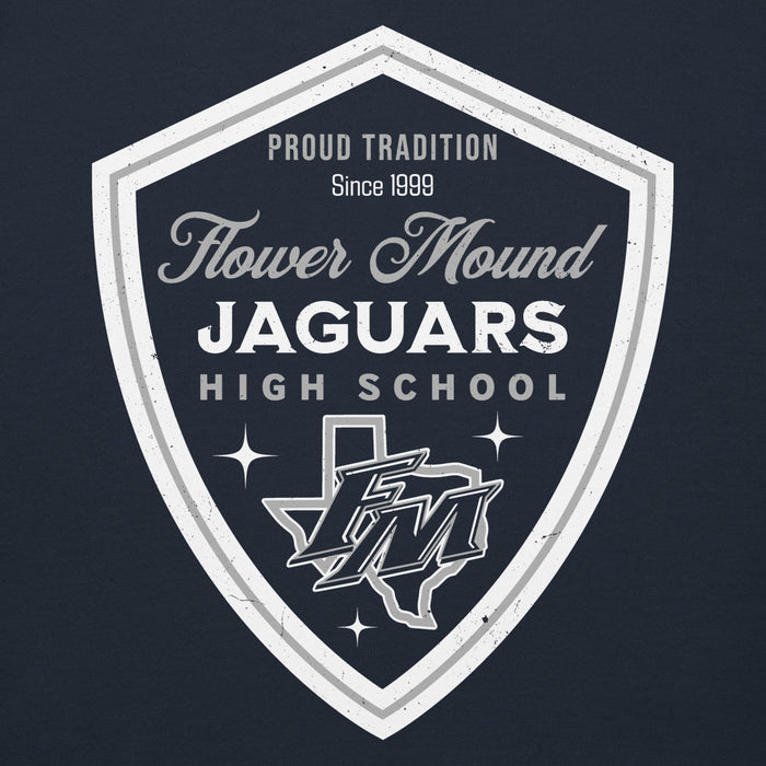 Close-up view of Flower Mound High School Jaguars Navy Blue Premium Hoodie 225