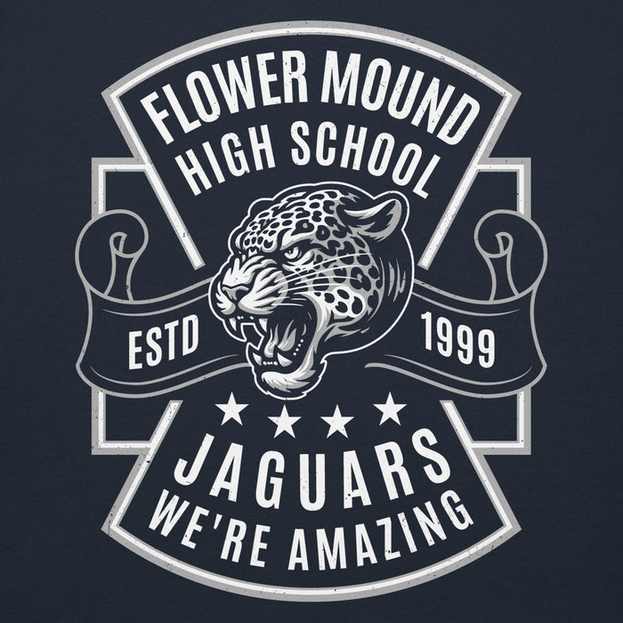 Close-up view of Flower Mound High School Jaguars Navy Blue Premium Hoodie 207
