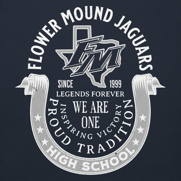 Close-up view of 29Flower Mound High School Jaguars Navy Blue Premium Hoodie 229