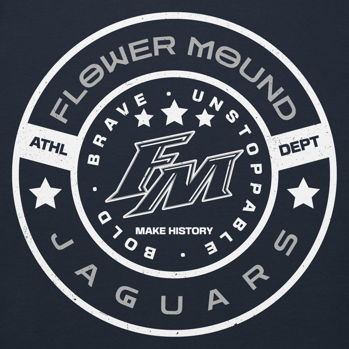 Close-up view of Flower Mound High School Jaguars Navy Blue Premium Hoodie 239