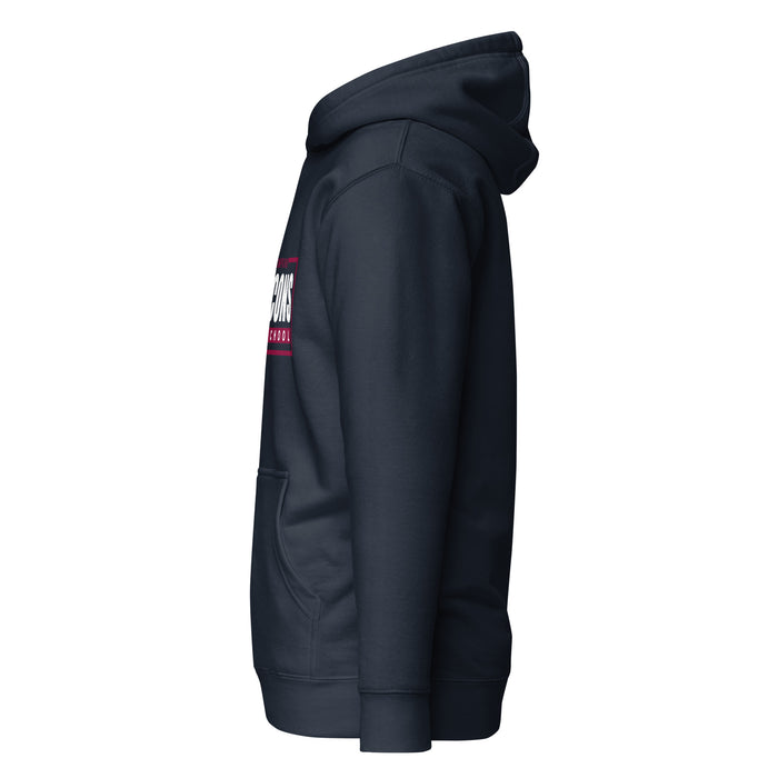 Left side view of Tompkins High School Falcons Navy Premium Unisex Hoodie 049