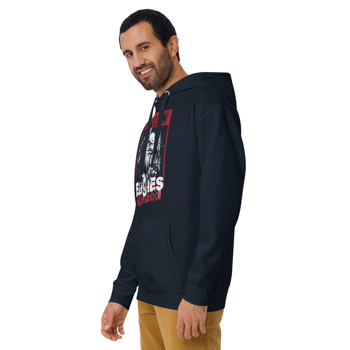 Man wearing a Allen High School Eagles Premium Navy Blue Hoodie 210