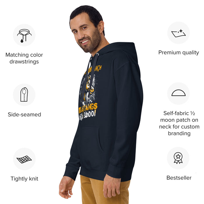 Man wearing Cypress Ranch High School Mustangs Navy Premium Unisex Hoodie 206