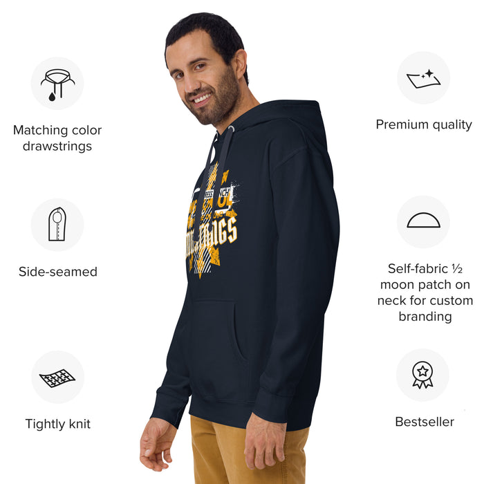 Man wearing Cypress Ranch High School Mustangs Navy Premium Unisex Hoodie 211