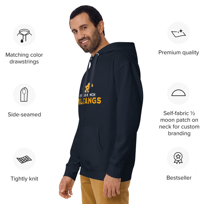 Man wearing Cypress Ranch High School Mustangs Navy Premium Unisex Hoodie 222