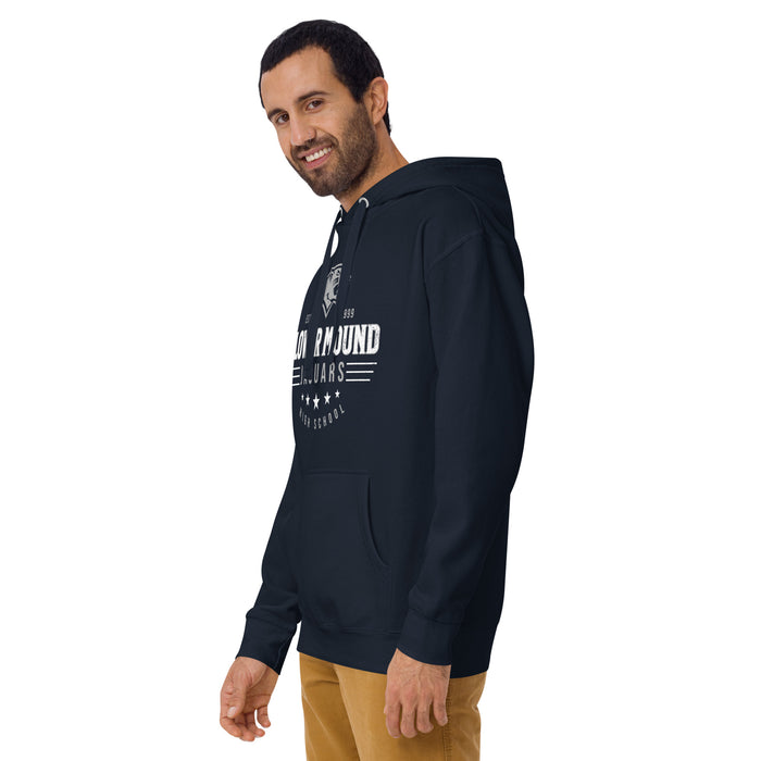 Man wearing Flower Mound High School Jaguars Navy Blue Premium Hoodie 217