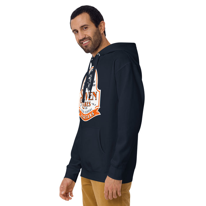 Man wearing Seven Lakes High School Spartans Navy Premium Unisex Hoodie 219