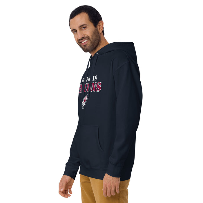 Man wearing Tompkins High School Falcons Navy Premium Unisex Hoodie 222