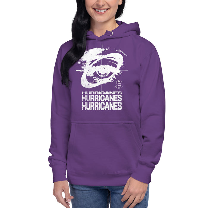 Woman wearing a Klein Cain High School Hurricanes Premium Purple Hoodie 230