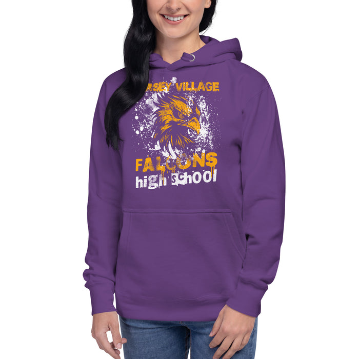 Woman wearing a Jersey Village High School Falcons Premium Purple Hoodie 204