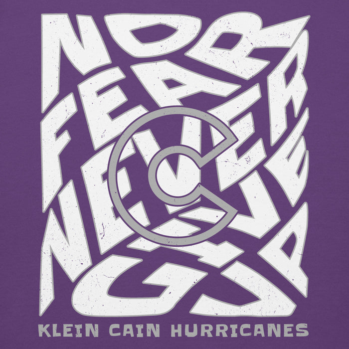 Close-up view of Klein Cain High School Hurricanes Purple Premium Unisex Hoodie 236