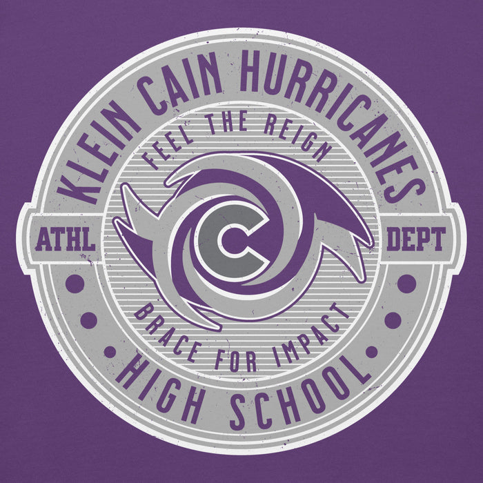 Close-up view of Klein Cain High School Hurricanes Purple Premium Unisex Hoodie 224
