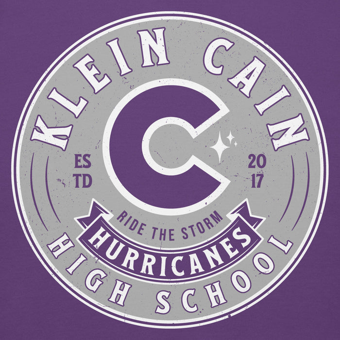 Close-up view of Klein Cain High School Hurricanes Purple Premium Unisex Hoodie 215